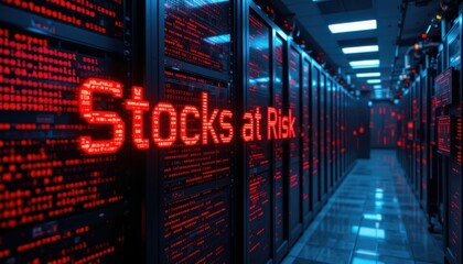 Poster - Digital Data Center with Warning Message on Risk of Stocks