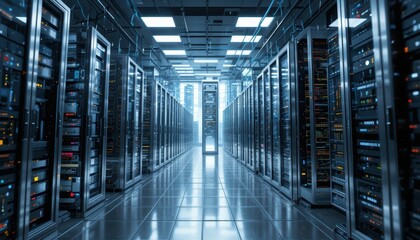 Poster - Modern Data Center with Rows of High-Tech Server Racks