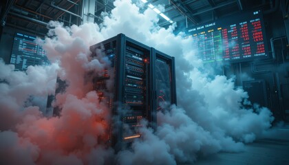 Poster - Data Center with Server Rack Surrounded by Fog and Ambient Light