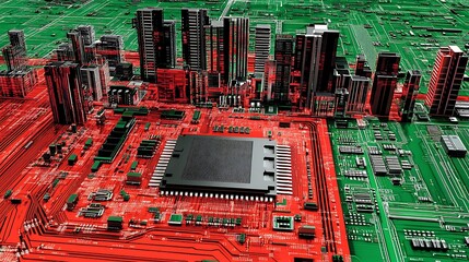 Poster - Conceptualized Futuristic Metropolis Integrated on an Electronic Circuit Board