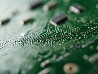 Poster - Detailed view of a green circuit board with visible microchips