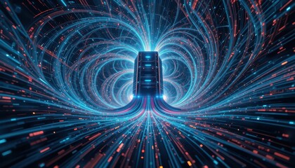 Poster - Abstract Digital Energy Flow With Vibrant Blue and Red Colors