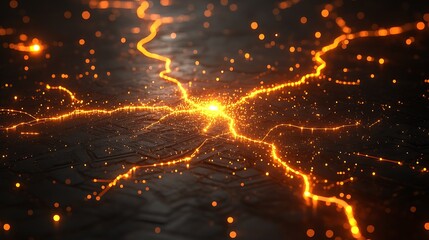 Poster - Interconnected Network of Glowing Circuits and Data Flow Abstract Design