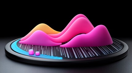 Poster - Abstract Data Visualization with Glowing Peaks and Geometric Base for Technological or Scientific Concepts Illustration