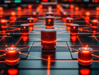 Poster - Interconnected server network illustration with red light trails concept