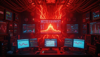Poster - High-Tech Trading Room with Volatile Financial Data Visualization