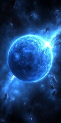 Wall Mural - blue planet in deep space with glowing energy trails and dust clouds space exploration concept