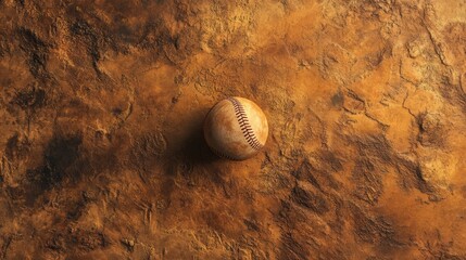 Aufkleber - Baseball at the golden ratio point against a textured sandy field background with blank upper space for messaging Generative AI
