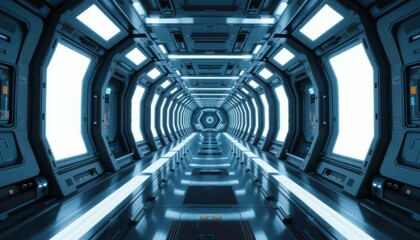 Poster - Futuristic Sci-Fi Tunnel Interior with High-Tech Design Elements