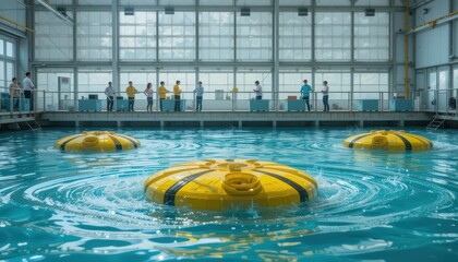 Poster - Research Facility with Floating Yellow Devices in Water Pool