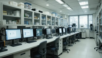 Poster - Modern Laboratory Interior with Computer Workstations and Equipment