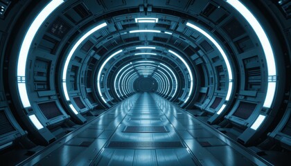 Poster - Futuristic Sci-Fi Tunnel with Neon Lights and Sleek Design