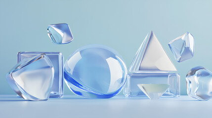 Poster - glass shapes composition on blue background