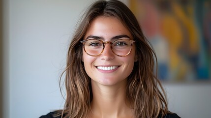 Poster - Professional woman with glasses engaged in work at home office creating a productive and comfortable workspace environment