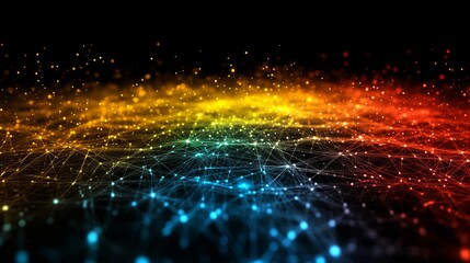 Poster - Vibrant luminous network colorful bokeh particles glowing background for modern technology communication and science theme concept