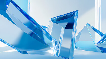 Poster - minimal geometric background with blue glass shapes