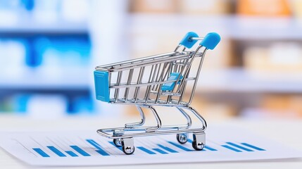 Poster - A miniature shopping cart sits on a graph paper, symbolizing retail trends and market analysis.