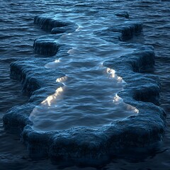 Poster - Minimalist River Flowing Through Geometric Valley with Serene Simplicity