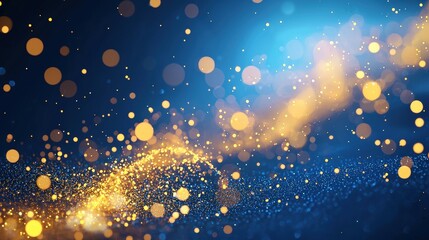 Poster - A vibrant abstract background featuring a swirl of golden particles against a deep blue backdrop, evoking a sense of magic and wonder.