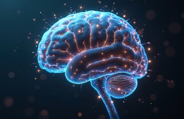 Aufkleber - electronic brain with connection lines on dark background. ai neural network graphic illustration of