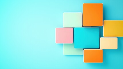 Poster - A vibrant arrangement of colorful blocks on a blue background, creating a playful and modern visual composition.