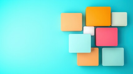 Poster - A vibrant arrangement of colorful squares against a turquoise background, creating a modern and playful design.