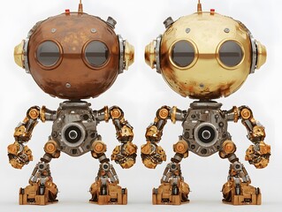 Poster - Two advanced robots standing next to each other in a modern setting illustrating the progress in robotics and automation