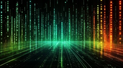 Poster - Illuminated Digital Realm Shimmering Particle Streams Matrix Style Backdrop Glowing Data Transmission Network Connection Concept