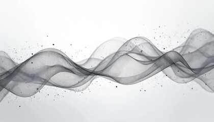 Fototapete - Abstract tech data background. Digital cyberspace in light cyberspace. White wave flow, smooth smoke particle wave with glowing dots. Analysis of network connection, big data connection.