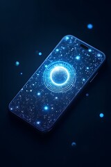 Fototapete - Futuristic smartphone interface displaying galactic patterns technology digital art dark environment close-up view