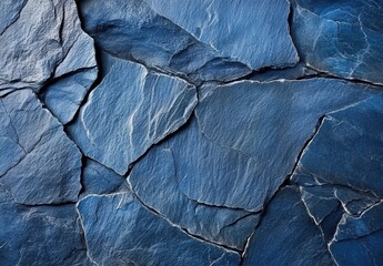 Poster - Textured slate stone surface showcasing intricate blue patterns, perfect for backgrounds, design projects, and natural interior decorations