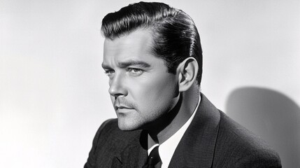 Poster - a man with a strong jawline and slicked-back hair, classic hollywood style