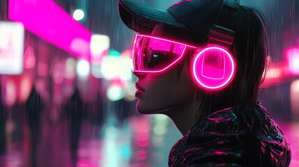 Poster - A futuristic cyberpunk warrior with neon lights, ultra-HD