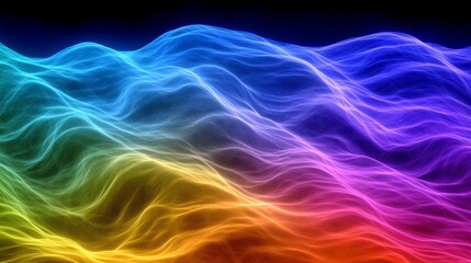 Poster - Colorful Data Landscape Digital Wavy Surface Particle Structure Visualization Modern Waveform Backdrop Geometric Texture Innovative Presentation