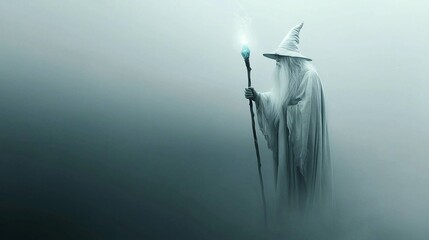 Poster - A mystical sorcerer with a glowing crystal staff, ultra-HD fantasy art