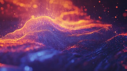 Poster - Abstract high-speed digital motion with streaks of glowing data traveling through a virtual environment.