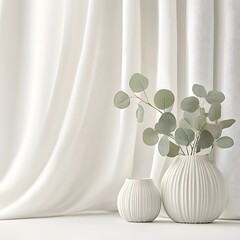 Poster - Stylish arrangement of a vase with a lush plant displaying a modern aesthetic against a clean background