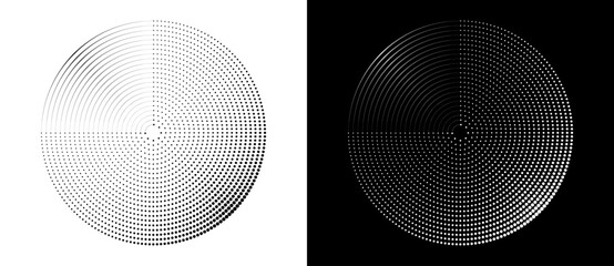 Poster - Modern abstract background. Halftone dots in circle form. Spiral logo, icon or design element. Black dots on a white background and white dots on the black side.