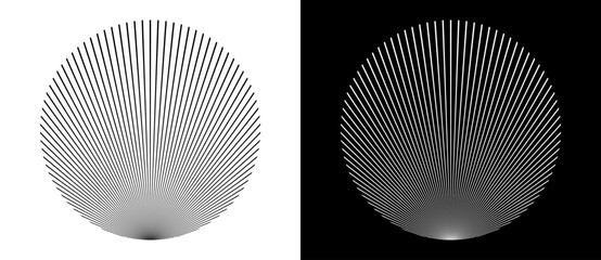 Aufkleber - Art sun background. Design element or icon, logo with lines. Black shape on a white background and the same white shape on the black side.