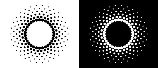 Wall Mural - art sun background. icon template or logo with halftone dotted lines. black shape on a white backgro