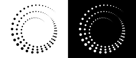Fototapete - Modern abstract background. Halftone dots in circle form. Spiral logo, icon or design element. Black dots on a white background and white dots on the black side.