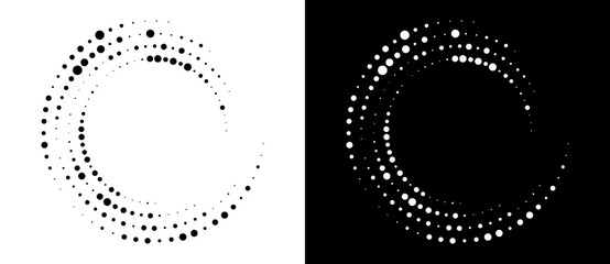 Fototapete - Modern abstract background. Halftone dots in circle form. Spiral logo, icon or design element. Black dots on a white background and white dots on the black side.