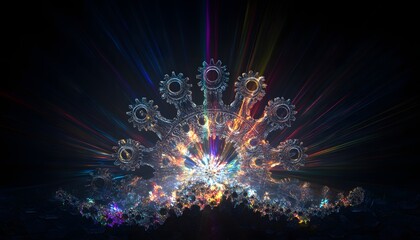 Poster - Radiant Gears Exploding with Colorful Light Rays