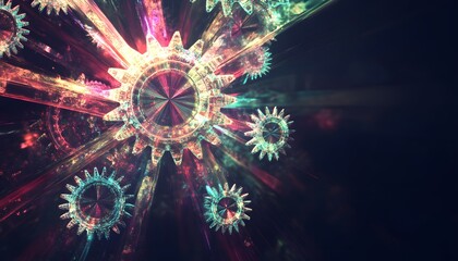 Poster - Illuminated Gears in Abstract Technological Design