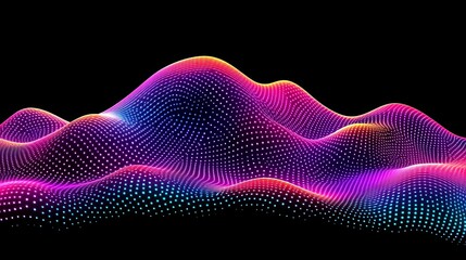 Poster - Abstract digital landscape with glowing particle waves on a black background for science visualization and modern technology design element