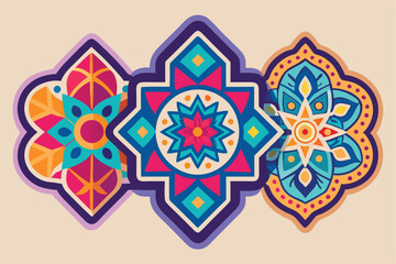 Poster - Colorful geometric patterns create a vibrant visual experience with intricate designs and bold colors in a modern style