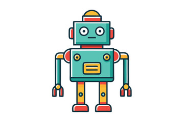Aufkleber - Colorful vector illustration of a vintage robot character with a friendly expression and mechanical features standing on a plain background
