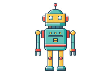 Aufkleber - Colorful vector illustration of a vintage robot character with a friendly expression and mechanical features standing on a plain background