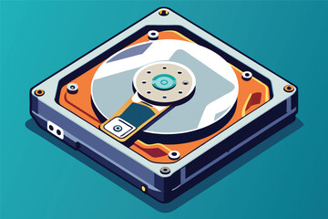 Aufkleber - Illustration of a vector graphic showcasing a detailed design of a modern hard drive with vibrant colors on a bright turquoise background