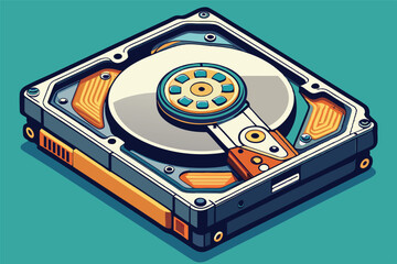 Aufkleber - Illustration of a vector graphic showcasing a detailed design of a modern hard drive with vibrant colors on a bright turquoise background
